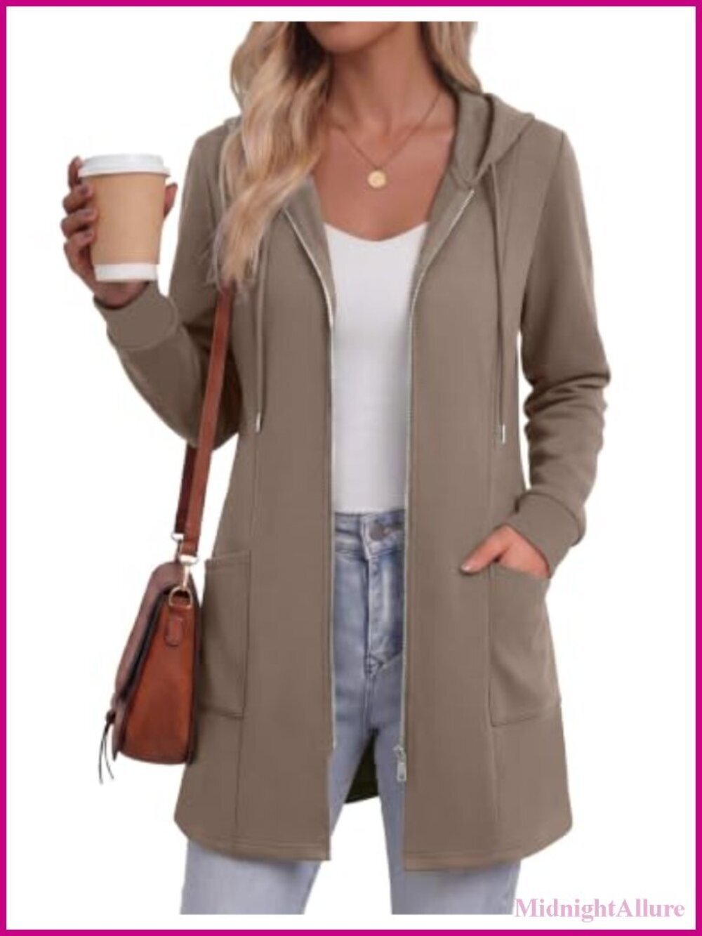 Zip Up Hoodie with Pockets Tunic Sweatshirt for Women Fall